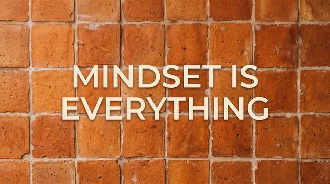 Mindset is everything text on a rustic orange brick wall background