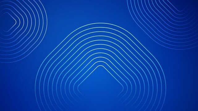 Abstract Blue Background with Concentric Rounded Square Geometric Line Patterns.