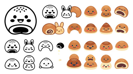 Obraz premium Cute Kawaii Food Characters and Baking Elements