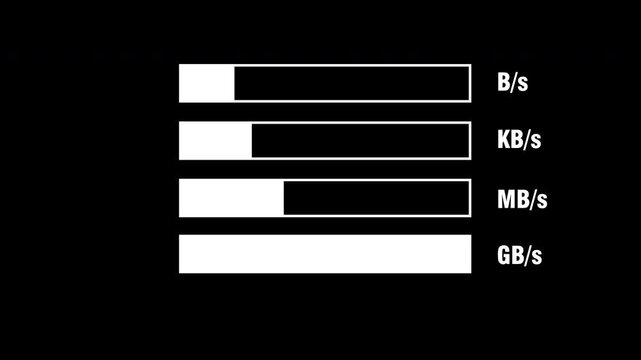 Data transfer speed progress bars filling on a black background