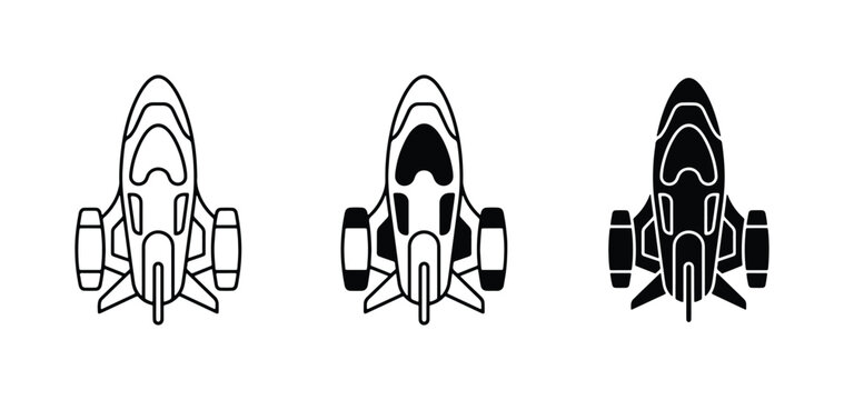 Futuristic Spacecraft Icons, Sci-Fi Vehicle Vector Set, Alien Ship Graphics
