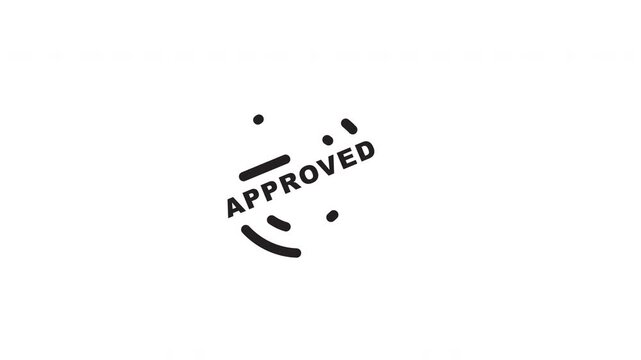 Illustrate a black approved text stamp icon on a white background for professional graphic design projects or business presentations.