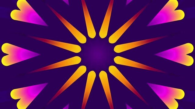 Purple and gold glowing sunburst rays kaleidoscope animation abstract motion video background