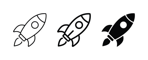 Obraz premium Rocket Icons, Spacecraft Symbols, Launch & Exploration Vector Graphics