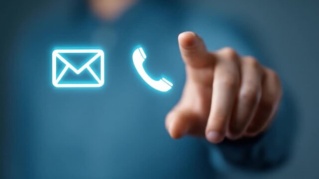 Customer support icons glowing in dark space as hand interacts in cinematic macro slow motion for customer service marketing