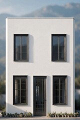 Obraz premium Modern White Residential Building with Four Windows and Central Door