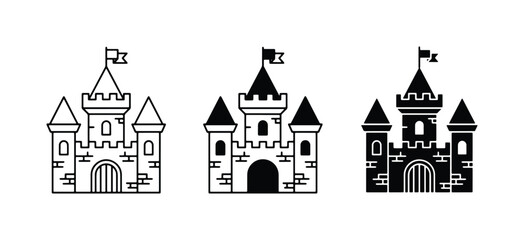 Fototapeta premium Castle Icons Set: Medieval Fortress, Royal Palace, Fantasy Landmark, Vector Graphics for Fairytale and History Projects