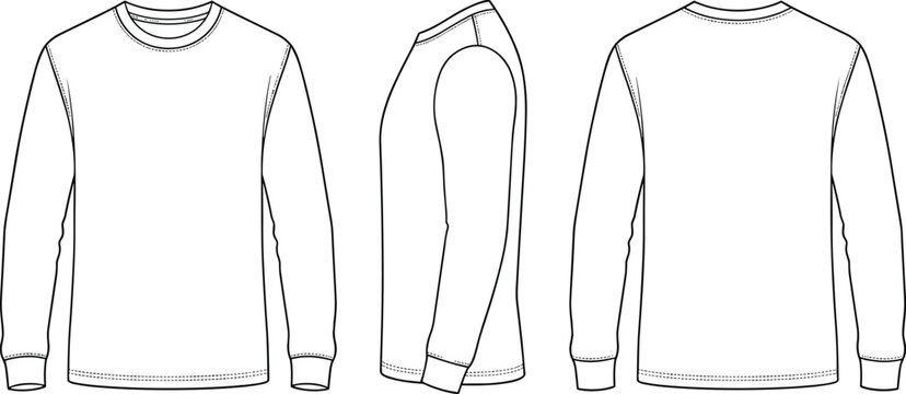 Long sleeved T shirt Technical Illustration White Background Line Art