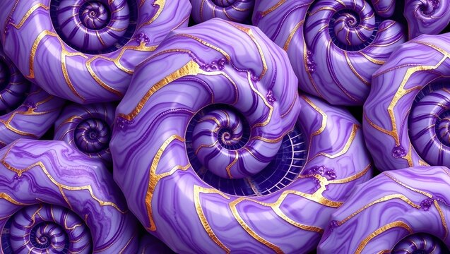 Luxury Purple Charoite and Amethyst Nautilus Spiral Pattern with White Gold Inlay