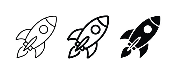 Obraz premium Rocket Icons Set: Spacecraft Launch, Exploration, and Technology Symbols. Vector Graphics for Business and Science.