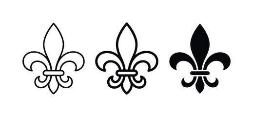 Fleur de Lis Icons Set, Classic Symbol Vector Graphics, Elegant French Emblem Designs, Black and White Silhouette Variations © Sinthia