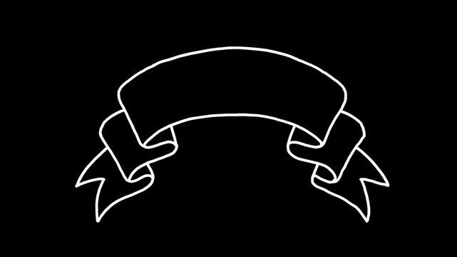 Blank black ribbon banner vintage scroll empty pennant template sketch outline 4K Hand Drawn Animation with alpha transparent background