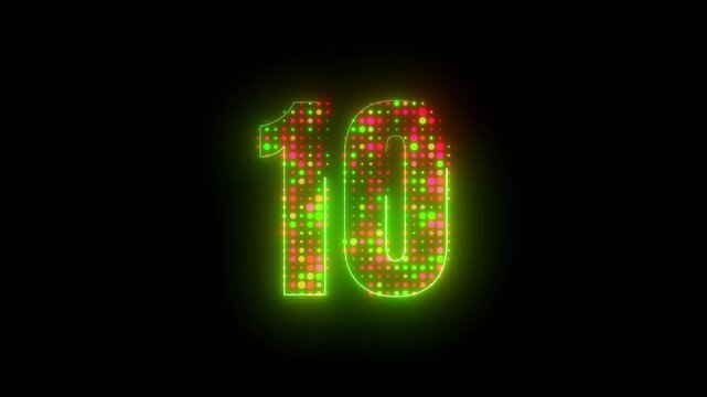 Luminous dual color neon green red LED dot matrix number 10 final countdown timer screen graphic loop 4k video