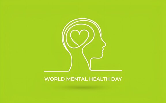Minimalist line art of a human head with a heart shape representing mental health awareness