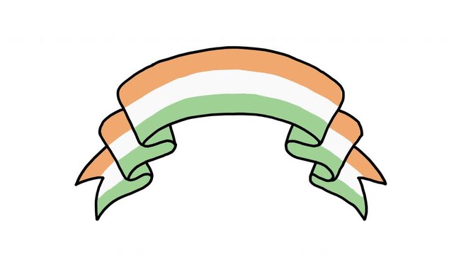 Indian national flag tricolor ribbon banner for independence republic day 4K Hand Drawn Animation