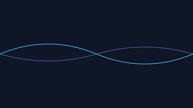 Abstract sine wave animation with glowing blue and purple light lines on dark 4k background