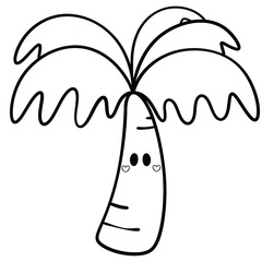 Cute Palm Tree with Ghost Face line Art Illustration © Wataame Rika 