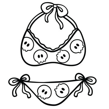 Adorable Skull Pattern Bikini line Art Illustration
