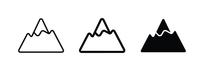 Mountain Icons Set: Simple Peaks, Outline, and Silhouette Graphics for Nature and Adventure Themes © Rumman