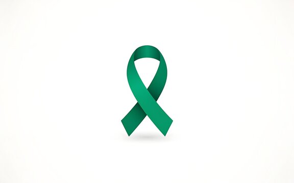 A green awareness ribbon isolated on a white background representing mental health and medical support