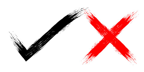 Vector Hand Drawn Check Mark And Cross Mark In Grunge Style © Rudi