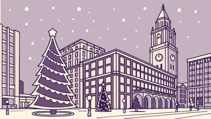 Premium Christmas City Square Gradient Vector Illustration © Nayon Chandro Barmon