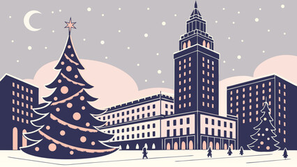 Premium Christmas City Square Gradient Vector Illustration © Nayon Chandro Barmon