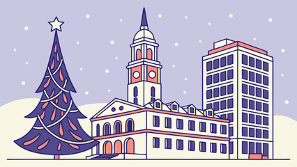 Premium Christmas City Square Gradient Vector Illustration © Nayon Chandro Barmon