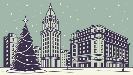 Premium Christmas City Square Gradient Vector Illustration © Nayon Chandro Barmon