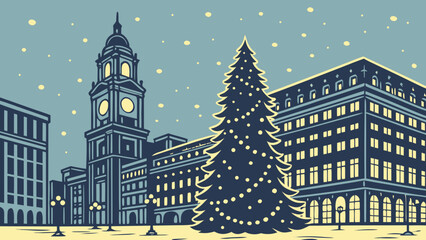 Premium Christmas City Square Gradient Vector Illustration © Nayon Chandro Barmon