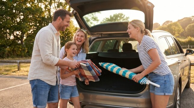 Family Loading Car for Summer Bank Holiday Picnic