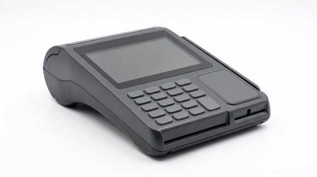 Contactless payment terminal on white. Modern POS machine for secure digital transactions.
