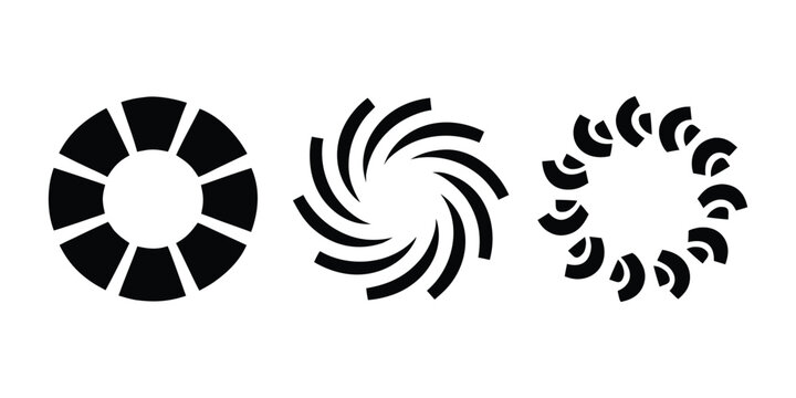 Loading spinner icon set with abstract circular progress symbols