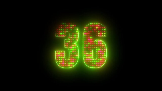 Neon Green Glowing Number 36 Cyberpunk LED Dot Matrix Motion Graphic Digital Display Dark Loop Background Visual 4k video