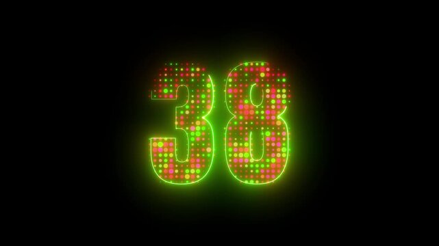 Neon Green Glowing Number 38 Digital LED Dot Matrix Display Cyberpunk Motion Graphic Dark Loop Background 4k video