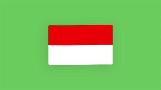 Animated cartoon formation and gentle waving loop of the Monaco national flag (red and white) on a green screen chroma key background