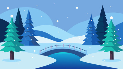 Obraz premium Frozen River Christmas Forest Flat Vector Illustration