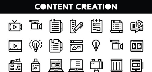 Fototapeta premium Content vector icon set for digital media production