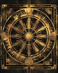 Obraz premium Art Deco Radiance: A Golden Geometric Composition with a Vintage Aesthetic and Striking Circular Symmetry.
