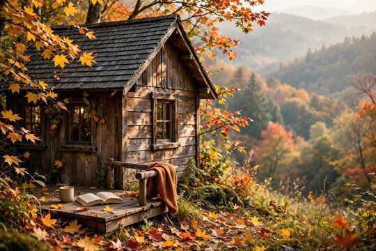 Cozy Rustic Cabin in Autumn Forest