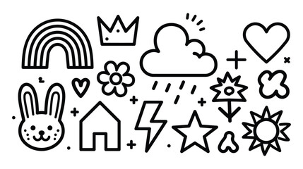 Fototapeta premium Doodle vector set featuring weather and playful shapes