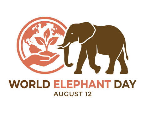 World elephant day illustration with globe, plant and elephant