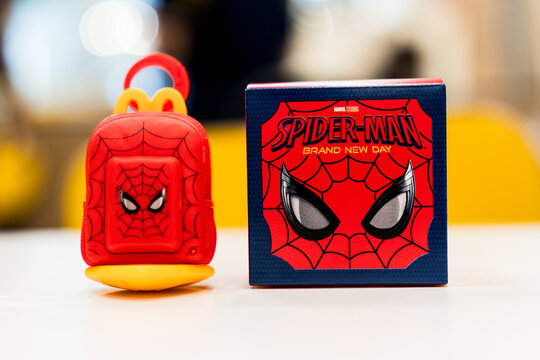 Bangkok, Thailand - July 30, 2026 : McDonald's Spider-Man Backpack. Collect them free with every Happy Meal, Mcdonald Thailand