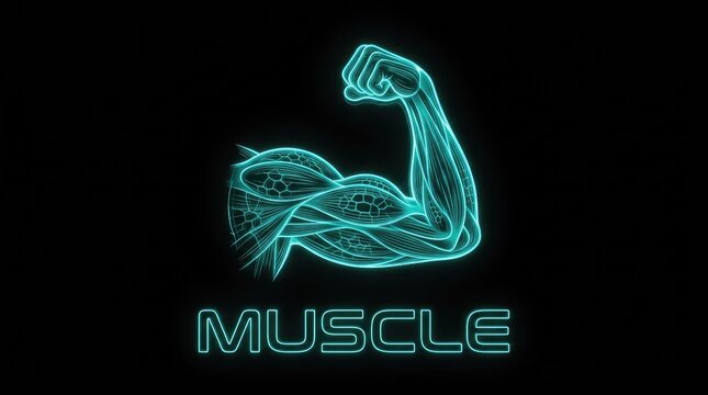 Futuristic Neon Muscle Illustration. Digital Arm for Strength, Fitness, and Health.