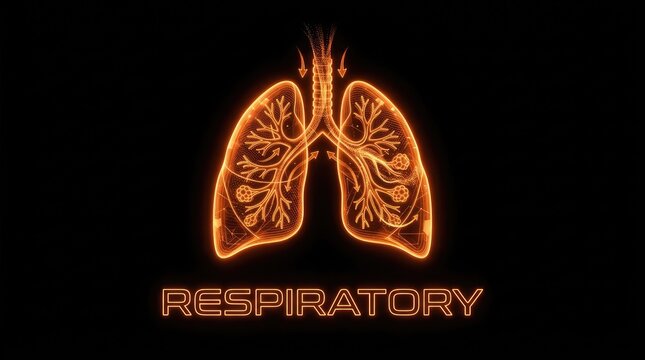 Digital Lungs Respiratory System Illustration. Holographic Human Anatomy Concept for Health and Medical Technology.