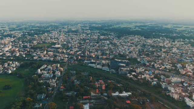 4K Aerial Top down Buildings and Apartment with Multiple Building aerial. Urban Buildings and Apartment at bridge road at Delhi. Cinematic cityscape drone shot. Noida Buildings.