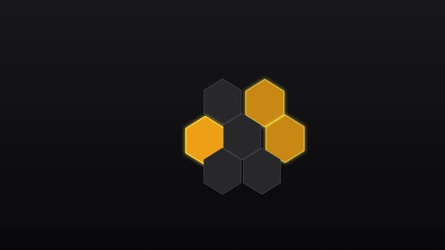 Animated hexagon honeycomb pattern with glowing gold for tech backgrounds animation 4k geometric