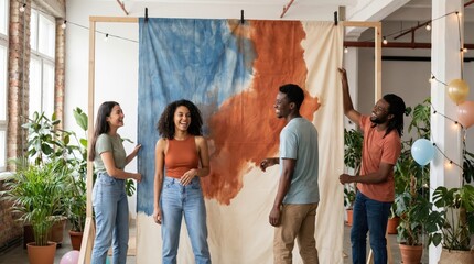 Obraz premium Young Adults Celebrating India's Independence Day with Artistic Backdrop