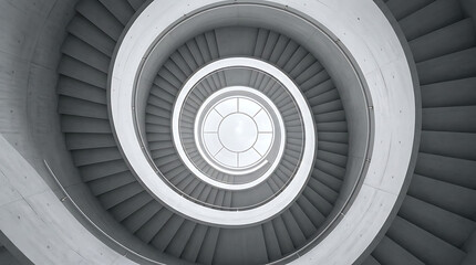 Fototapeta premium High angle view of modern spiral concrete staircase interior architecture with staircase architecture concrete stairway minimalist geometric