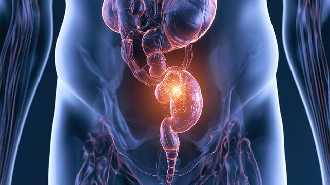 Professional medical 3D anatomical visualization of gonorrhea bacterial sexually transmitted infection, gonococcus bacteria infecting human urogenital tract tissues, pathological damage display 
